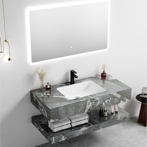 Conjunto de tocador flotante CR con espejo inteligente retroiluminado y estante de doble capa - Product Image 1