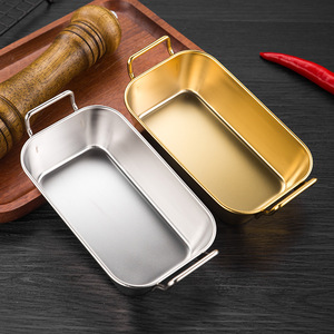 Stainless Steel Snack <b>Basket</b> With Handles Silver Gold Color Shallow Dish For Barbecue Restaurant Serving Tray - Product Image 1