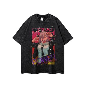 เสื้อยืดคอกลมแขนสั้นสไตล์ฮิปฮอปผ้าฝ้ายแท้เนื้อหนัก 260 กรัม ลุคการ์ตูน<span class=keywords><strong>อนิเมะ</strong></span>ญี่ปุ่น ทรงหลวม ซักแล้วทำสีซีดแบบวินเทจ - Product Image 6