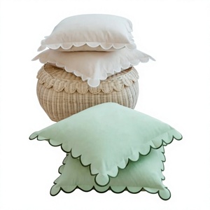 <b>INDIAN</b> TEXTILES H/L Cotton <b>Throw</b> Pillow Cover Square Solid Color Scallop Edge Removable Envelope Closure Minimalist Style - Product Image 1