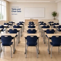 Ensemble de chaise et de bureau d'école ergonomique réglable en hauteur de haute qualité, table d'étude moderne pour la salle de classe, article durable pour l'éducation des enfants.