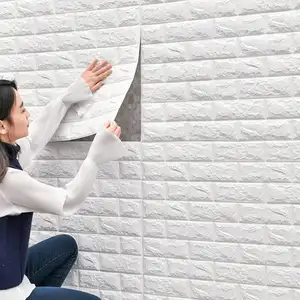 Painéis de parede interiores 3D para decoração branca, papel de parede de espuma, revestimento de plástico, azulejos, PVC, painéis interiores de umidade, fundo