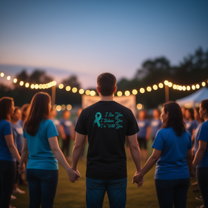 Camiseta con la banderola de concienciación sobre la ansia de vida, con la frase 'Te veo, te creemos, estamos contigo', de apoyo. - Product Image 3