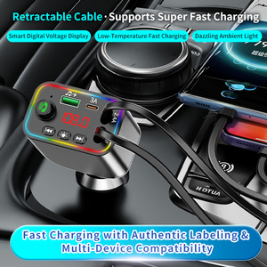 Adaptateur de charge rapide pour voiture, émetteur FM, chargeur de voiture rétractable, appel mains libres, récepteur audio, émetteur radio, lecteur MP3 - Product Image 5