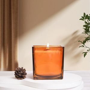 Scented <b>Candle</b> <b>Square</b> Brown Glass Cup Soy Wax Home Decoration Bedroom Ornament - Product Image 3