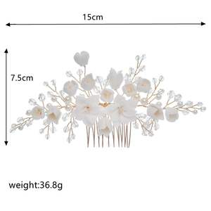 Mode Keramik Blumen Kopfschmuck Braut Gold Haar Kamm Perlen Frauen Prom Haar Pin Schmuck Hochzeit Zubehör - Product Image 2