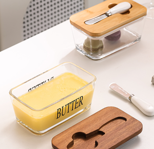 Mantequillera de Vidrio con Tapa de Madera y Cuchillo |   Logotipo Personalizado Disponible |   Contenedor Hermético para Almacenamiento de Mantequilla para Compras al por Mayor en la Cocina - Product Image 4