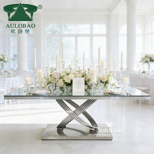 Wedding Banquet Hall <b>Mirror</b> Glass 12 Seater Dining <b>Table</b> Set Modern - Product Image 2