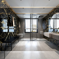 Carrelage mural de douche en céramique italienne de luxe noir or de Foshan, miroir poli, décoration de salle de bain, carrelage en marbre