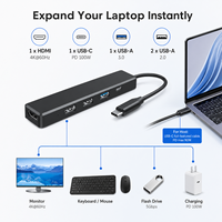 Station d'accueil USB-C 5 en 1, hub de charge HDMI 4K*60Hz et PD 100W avec ports USB 3.0/2.0, adaptateur multiport pour ordinateur portable PC