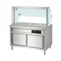 Peralatan Katering Restoran Komersial Kustom Satu Paket, Stainless Steel 3/4/5/6 Pan, Tipe Kabinet Kaca Semi-arc Bain Marie