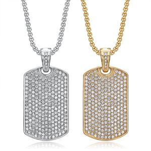 Collana con Ciondolo Bling Dog Tag da Uomo, Gioielli Hip Hop, Regalo con Zirconia Cubica, Placcato Oro 18K, Acciaio Inossidabile, Iced Out CZ - Product Image 1