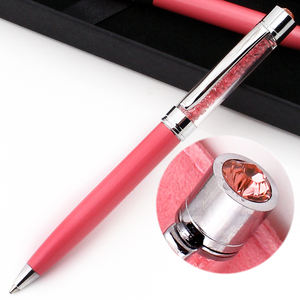 Bolígrafo de Metal Rosa con Mecanismo de Giro y Cristal, con Logotipo Personalizado - Product Image 1