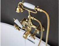 Ensemble de robinetterie de douche et baignoire moderne en laiton non revêtu, finition cascade, montage sur pied, avec cartouche céramique et jet pluie