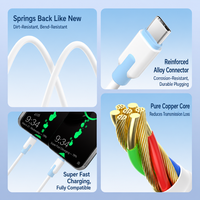 Câble USB-A vers Type-C en silicone à charge rapide 150W, anti-pliage, durable, cordon de charge pour téléphone Android Huawei Honor OPPO VIVO