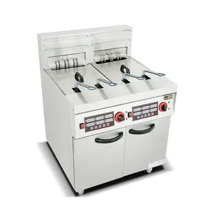 Machine à frire Friteuse commerciale Machine à frire avec cale de pomme de terre Minuterie électrique 2 réservoirs et 2 paniers de croustilles