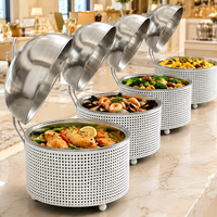 Set Buffet Chafing Dish 8L Stainless Steel Pemanas Makanan Putih Hitam Peralatan Penghangat & Penyimpan untuk Hotel Katering