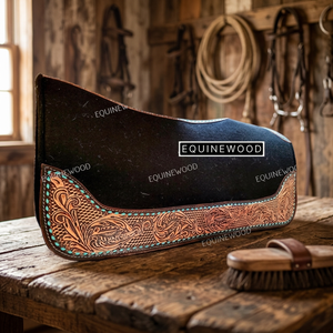 Tapis de selle western fait main avec bords en cuir sculpté, en feutre de laine et doublure en tissu – Couleur et taille personnalisables - Product Image 3