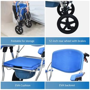 Chaise de toilette pliable en aluminium avec roulettes, accoudoirs légers, capacité de 125 kg, commode médicale portable <span class=keywords><strong>pour</strong></span> personnes âgées, <span class=keywords><strong>douche</strong></span>, handicapés - Product Image 5