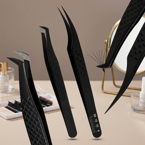 Lot de 2 pinces à cils noires courbées pour extensions de cils, volume et isolation de précision, en acier inoxydable, outils de salon de beauté - Product Image 3