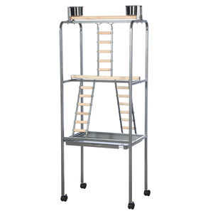 pappagallo uccello legno di pesce persico giocare <span class=keywords><strong>stand</strong></span> nero gancio giocattolo tazze in acciaio inox - Product Image 1