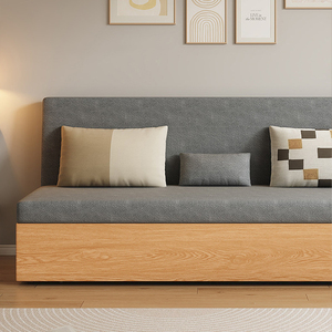 XHA Modern Minimalist Sofa <b>Bed</b> Full Size Fabric Upholstered Oak Wood <b>Frame</b> <b>Soft</b> <b>Bed</b> Design - Product Image 5