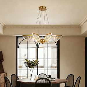 Copper wing Oval Acrylic Chandelier for Living Room <b>Dining</b> Room Bedroom Study Room Home <b>Lighting</b> Set Adjustable Height LED - Product Image 1