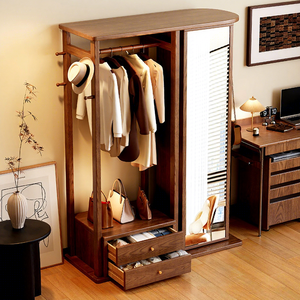 Perchero <span class=keywords><strong>de</strong></span> <span class=keywords><strong>Madera</strong></span> <span class=keywords><strong>de</strong></span> Estilo Chino Clásico para Dormitorio, Perchero Giratorio con Espejo para el Hogar, Armario <span class=keywords><strong>de</strong></span> Almacenamiento y Secado - Product Image 3