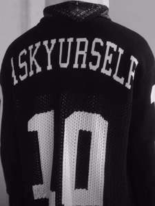 Camisa de Hombre talla grande informal americana Jacquard calado con letras personalizadas, suéter de punto de manga larga de algodón - Product Image 5