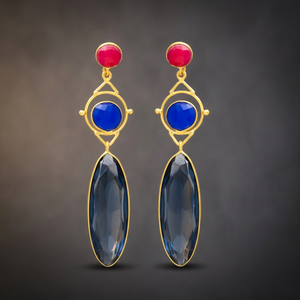 Boucles d'oreilles pendantes en argent faites à la main avec pierres précieuses, plaquées or, style bohème, pour fiançailles et soirées, tendance - Product Image 3