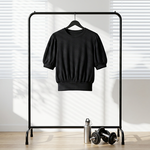 Haut de yoga LUNA féminin à manches trois-quarts bouffantes, sans coutures, léger, uni, avec logo frontal et design épuré - Product Image 2