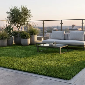 Gazon artificiel ignifuge vert 4,4'x49,2' en polyéthylène haute densité pour terrasse, installation facile, style moderne - Product Image 6