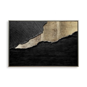 Pintura al Óleo Abstracta Original en Negro y Beige sobre Lienzo, Arte Mural Moderno Hecho a Mano, Cuadro Decorativo Enmarcado para el Hogar - Product Image 1