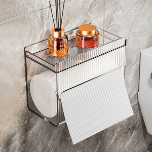 Caja de pañuelos acrílica impermeable para montar en la pared, sin taladro, rectangular, para baño, cocina, inodoro, sala de estar - Product Image 1