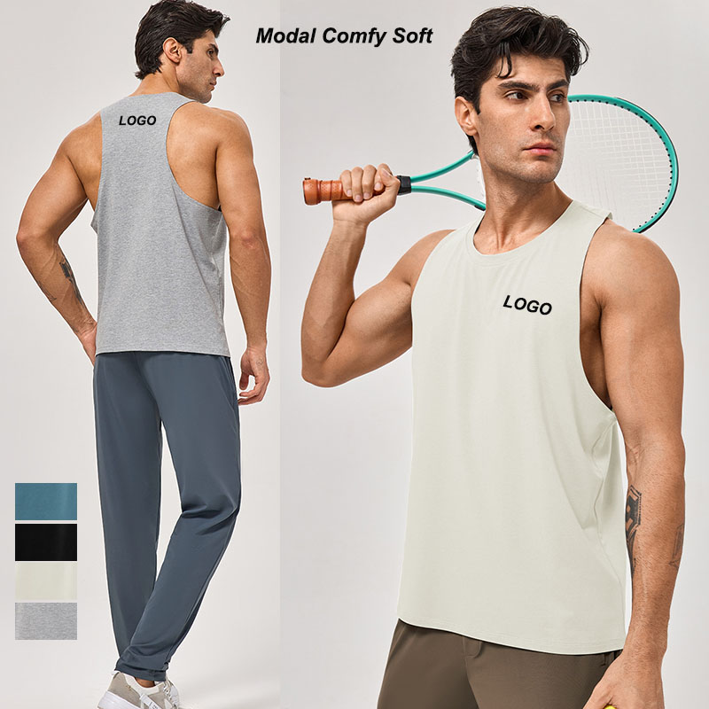 Modal Sleeveless Men's Outfits Racerback Round Neck Soft Tank Top Loose Breathable Sweatshirt Casual Yoga Running Training Vest