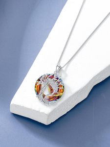 <span class=keywords><strong>Argento</strong></span> Sterling 925 cerchio austriaco di cristallo <span class=keywords><strong>fenice</strong></span> e albero della vita collana pendente gioielli - Product Image 3