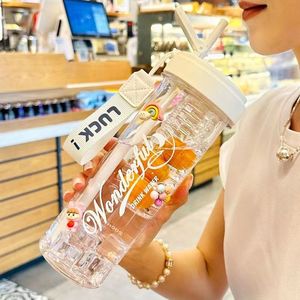 Stylish Water Cup With Tea Infuser And Straw Large Capacity Portable Plastic Cup For Students Summer Use - Product Image 2