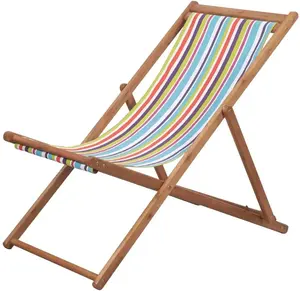 Silla de salón reclinable de playa plegable para patio al aire libre, posición ajustable, marco de madera de poliéster, tumbona de playa