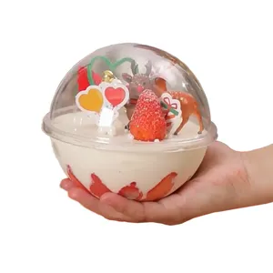 Portable Spherical Mousse Packing Box Christmas Cookies Mousse Cake Transparent Plastic Ball Box With Handle