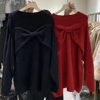 Nouvelle Robe Pull Tricotée Rouge Midi Ample à Manches Longues et Nœud Épaules Dénudées pour Femme, Collection Automne Hiver 2026, Vente en Gros, Spécial Noël et Nouvel An