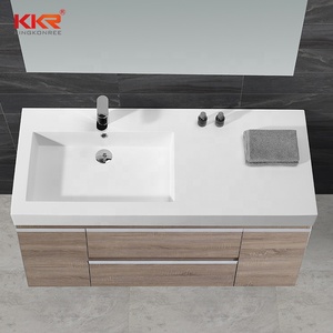 Surface de lavabo en résine personnalisée, pour <span class=keywords><strong>salle</strong></span> de bains moderne, lavabo, évier, pierre acrylique solide, Combo en <span class=keywords><strong>bois</strong></span> massif - Product Image 2