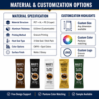 Sachets d'emballage individuels thermoscellables personnalisés avec logo pour poudre protéinée, sachets de 8g pour café instantané en bâtonnets