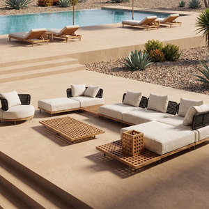 Ensemble <span class=keywords><strong>de</strong></span> canapés modulaires d'extérieur en teck massif <span class=keywords><strong>de</strong></span> luxe avec dossier tressé - Product Image 2