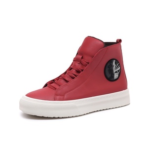 Bottes d'hiver montantes pour hommes grandes tailles ; Baskets décontractées style skate ; Chaussures en cuir à semelle souple, tendance jeune rouge - Product Image 5