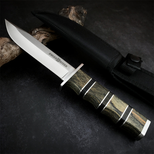 Cuchillo de hoja fija con mango de madera de colores al por mayor, cuchillo de caza de supervivencia EDC para acampar con funda de nailon - Product Image 6