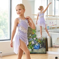 Robe de danse lyrique pour filles G018, couleur violet clair, avec strass floraux et jupe en maille irrégulière, costume de scène contemporain pour enfants