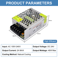 Transformador de Corriente ESann DC 24V 2A 48W, Adaptador de Corriente Conmutado de CA a CC 24V 2amp para Tira de Luces LED, Cámara CCTV