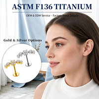 Anting-anting stud labret titanium lapis emas 24K grosir untuk anak-anak, ukuran 16G, untuk tindik tulang rawan tragus, perhiasan tubuh