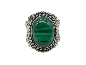 Bague en malachite verte naturelle pour hommes et femmes, faite à la main, ajustable, bijoux de mode, vente en gros - Product Image 5