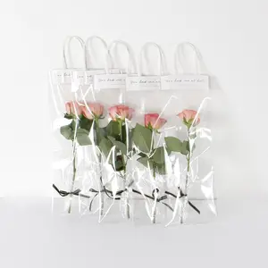 Bolsa de plástico transparente de pvc reciclable para regalo de flores, bolsa de plástico opp impermeable con asa